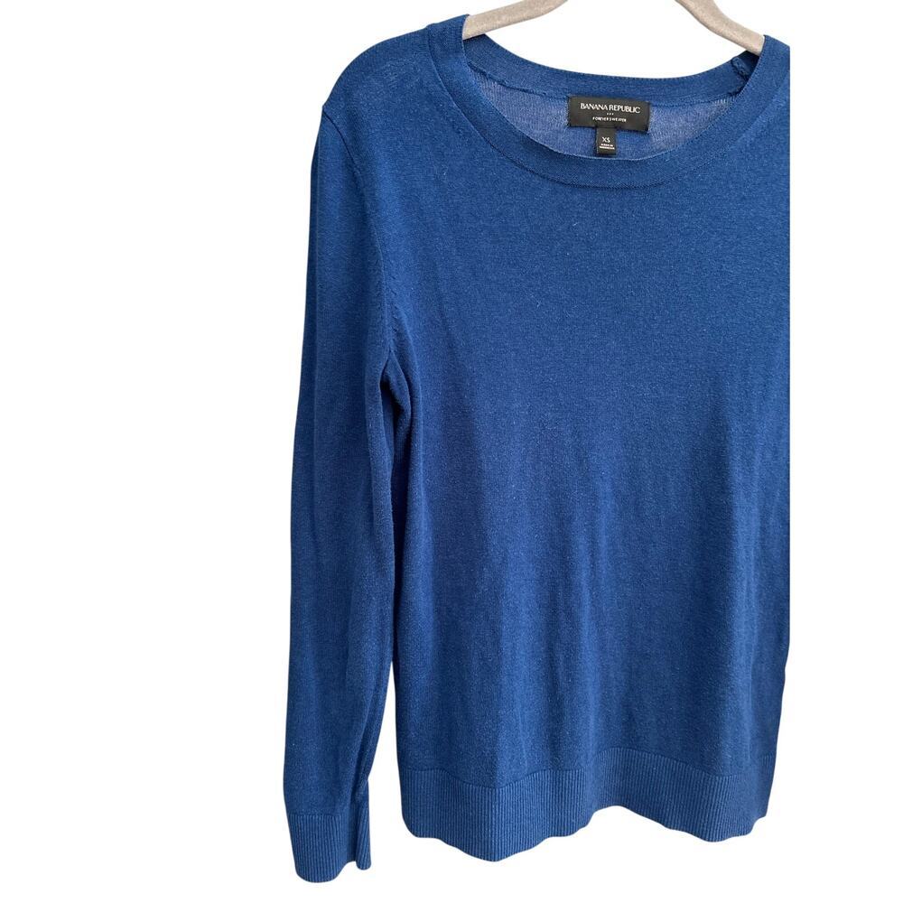 Banana Republic Forever Sweater XS Blue Merino Blend Crew Neck Lightweight Knit - Picture 7 of 10